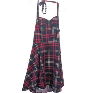 Topdress Plaid Halter Dress Fit & Flare Rockabilly Red Blue Plaid